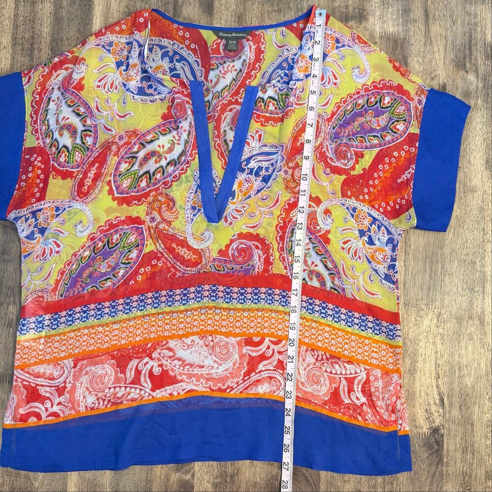Tommy Bahama 100% Silk Blouse Paisley Sheer Colorful Beach Resort Women’s Medium - Picture 5 of 8